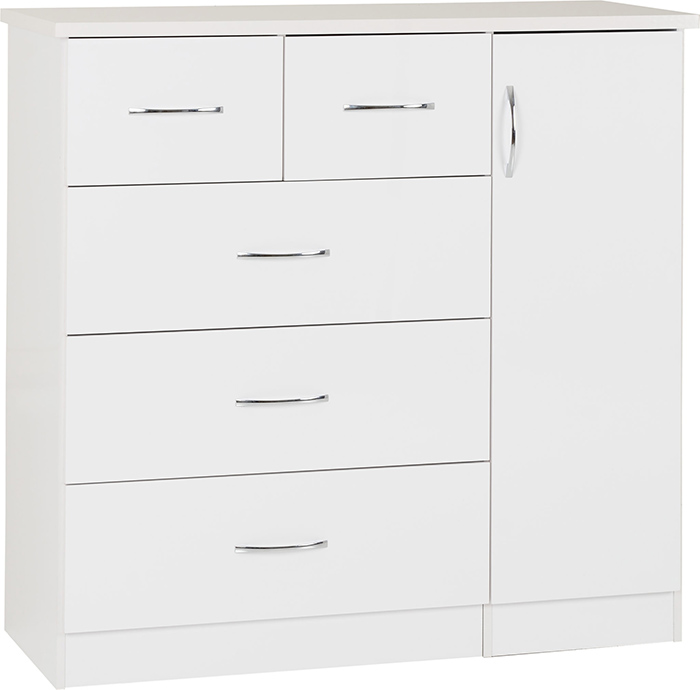 Nevada 5 Drawer Low Wardrobe In White Gloss